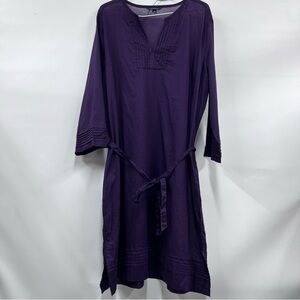 Lands' End xl 18-20 Rich Purple Garment 100% Baumwolle long sleeve belted sheer